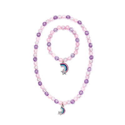 Rainbow Necklace and Bracelet Set Purple