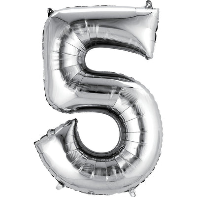 Number Mylar Balloon Bouquet Silver 5