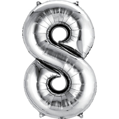 Number Mylar Balloon Bouquet Silver 8