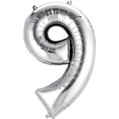 Number Mylar Balloon Bouquet Silver 9