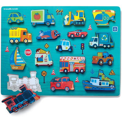 16 Piece Wooden Puzzle and Playset Things That Go