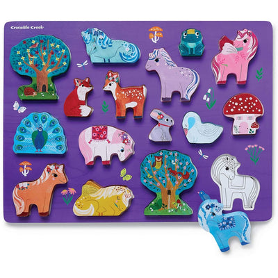 16 Piece Wooden Puzzle and Playset Unicorn Garden
